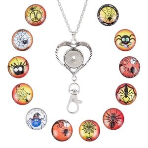 Snap Jewelry Lanyard Necklace with 12 snap Halloween buttons